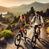 DALL·E-2024-11-08-18.38.18-A-scenic-image-of-a-couple-riding-e-bikes-along-a-rugged-volcanic-landscape-in-Methana-Greece.-The-couple-looks-happy-and-adventurous-dressed-casua-1 Poros island to the Volcano e bike tour.