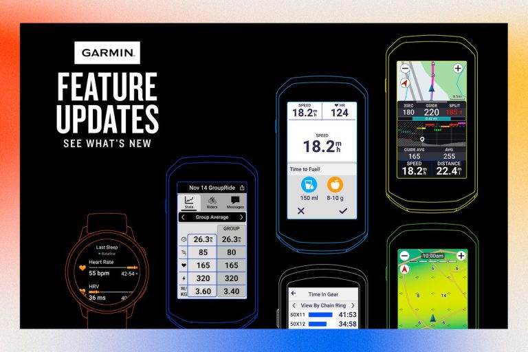 Graphic showing Garmin Edge bike computer updated features.